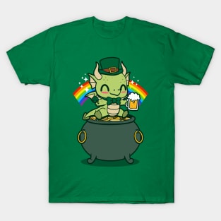 Lucky Irish Dragon Kawaii Saint Patrick Day Dragon  Drinking Beer T-Shirt